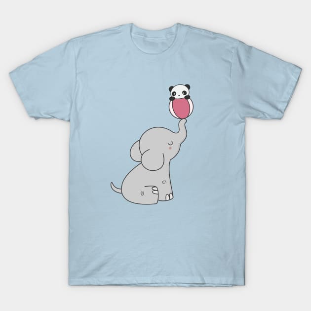 Kawaii Cute Elephant and Panda T-Shirt by wordsberry